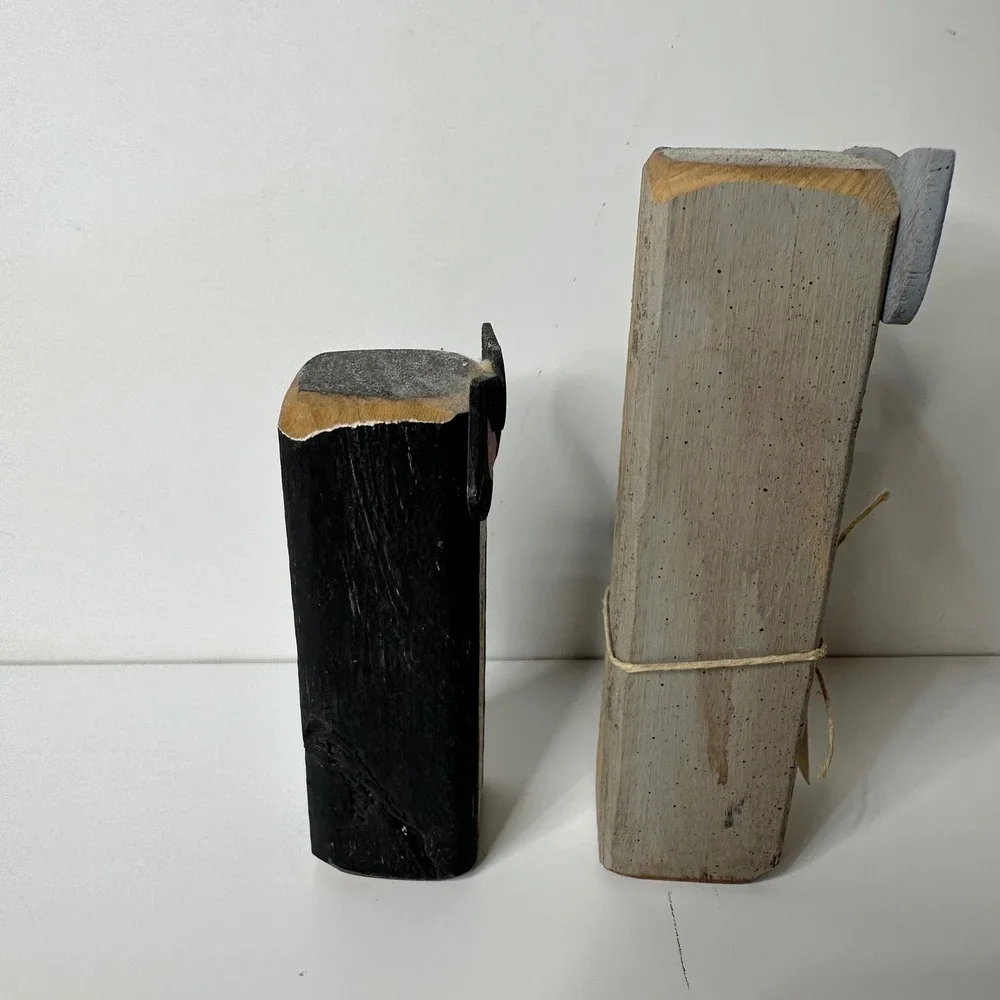 2 Rustic Wood Block Cat Figurines Hand Painted‎ Primitive Folk Art Decor Gift